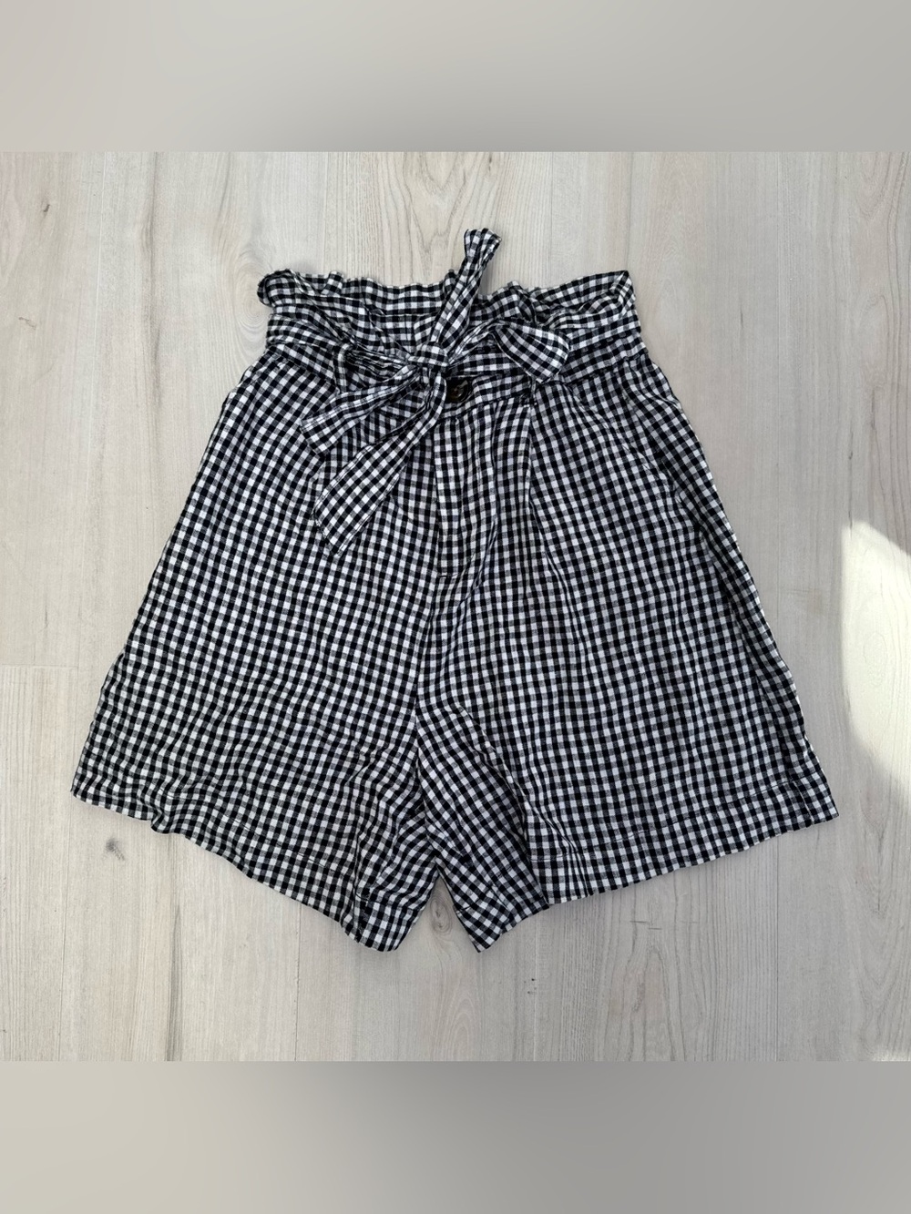 Who What Wear Black and White Gingham Paperbag Shorts